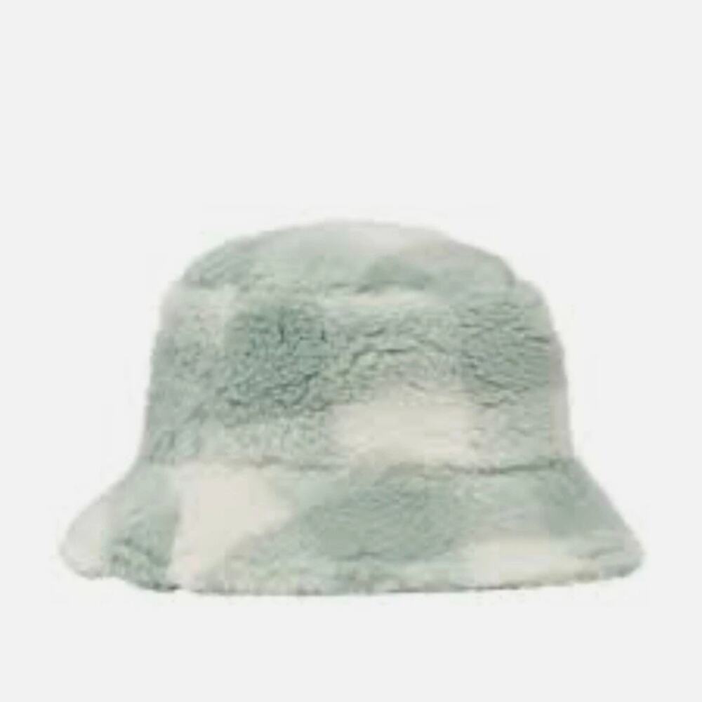 Stand Studio NWT Wera Fuzzy Check Bucket Hat Mint Wool Blend Medium